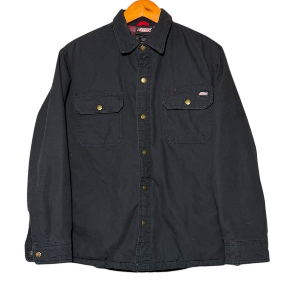 Genuine Dickies Black Canvas Red Plaid Quilted Flannel Lining Heavy Jacket Sz L - Picture 1 of 15
